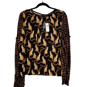BLANK LONDON Womens Cheetah Print Polka Dot Long Sleeve Blouse Top Size S